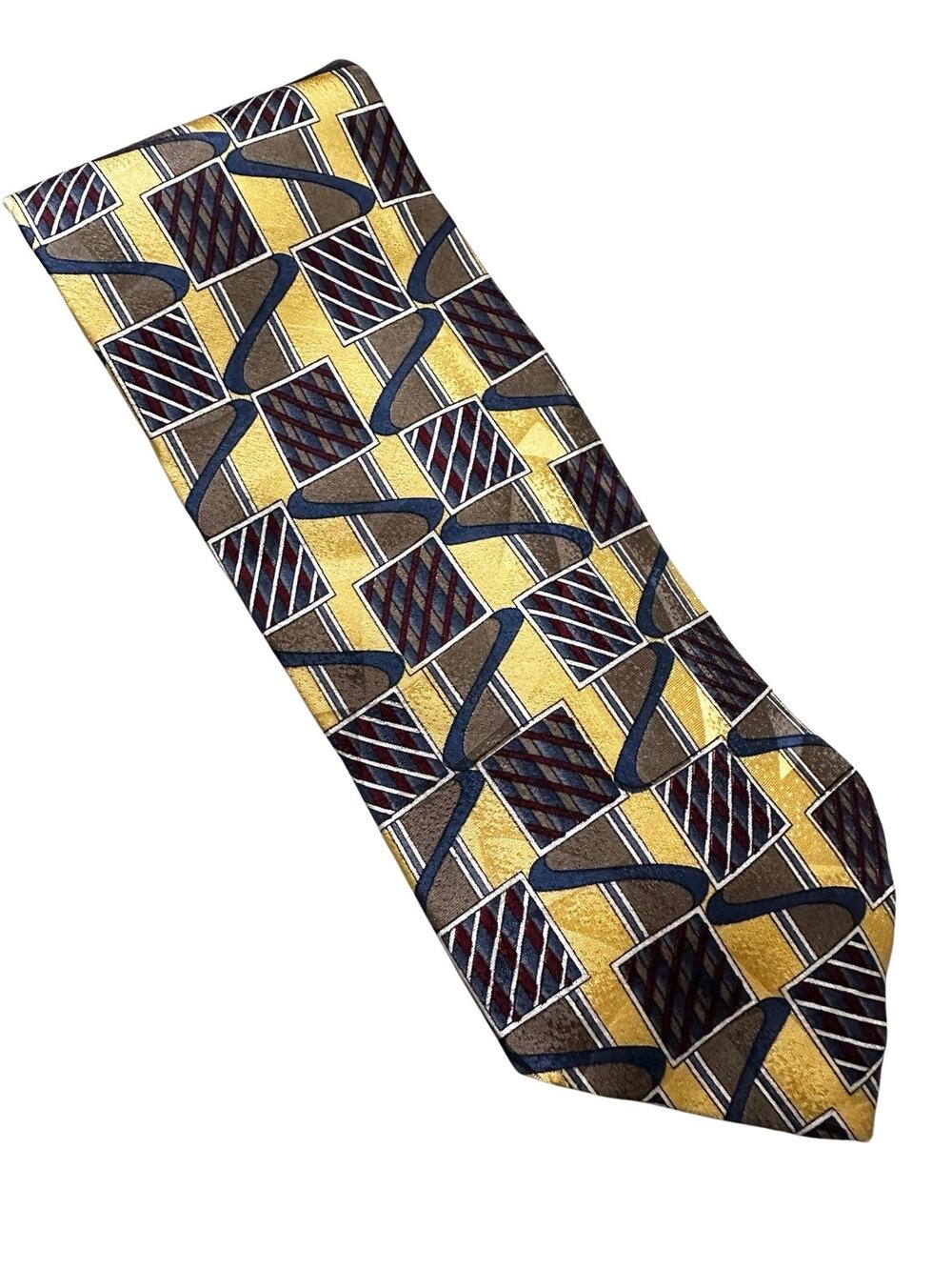 Vintage Stanley Blacker Yellow Geometric Silk Necktie